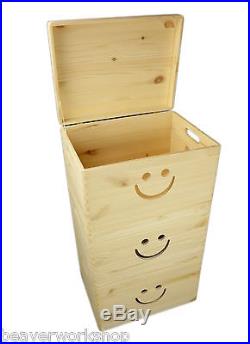 Plain Large Pine Wooden Storage Box / SET OF 3 with SMILE / 39x30x79 cm