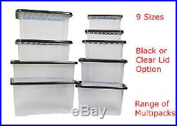 Plastic Boxes with Lids New Clear Strong Storage Box Small Large Lid Container