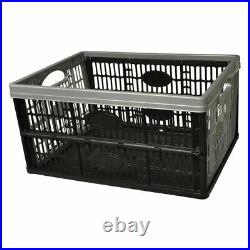 Plastic Flat Collapsible Storage Crates Boxes Stackable 32 ltr Black Grey Fold