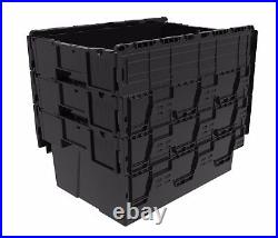 Plastic Stack Nest Boxes Containers Crates Totes with Lids 10 x NEW BLACK