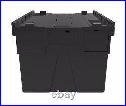 Plastic Stack Nest Boxes Containers Crates Totes with Lids 10 x NEW BLACK