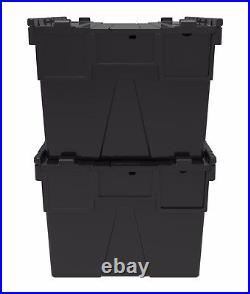Plastic Stack Nest Boxes Containers Crates Totes with Lids 5 x NEW BLACK