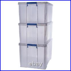 Plastic Storage Box with Lid 2x70L, 1x85L Strong Stackable Large Storage Boxes