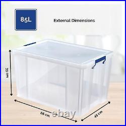 Plastic Storage Box with Lid 2x70L, 1x85L Strong Stackable Large Storage Boxes