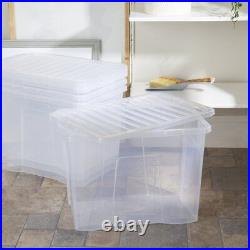 Plastic Storage Box with Lid Clear Black Heavy Duty Stackable Container Boxes