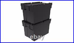 Plastic Storage Boxes Containers Crates Totes with Lids 77 Litre BLACK 60 x 40cm