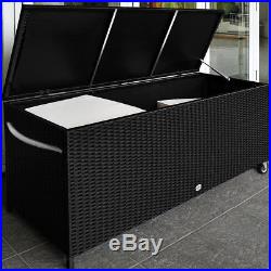 Poly Rattan Storage Box Unit Garden Aluminium Chest Trunk Cushion Box Rollable