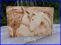 Pyrography Art Large Storage Box Handmade Beautiful Horses Design Perfect Gift