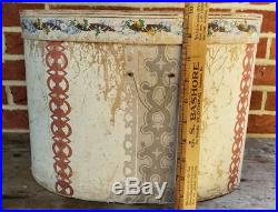 Rare Antique 19th C Large HAT Paper OVAL WALLPAPER Lidded STORAGE BOX 14