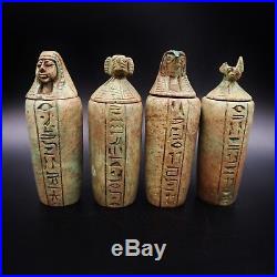 Rare Large Antique Egyptian BOX Set of 4 Canopic Jars Organs Storage Statues