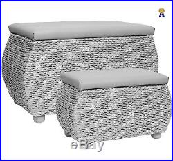 Rattan Footstool Large Storage Unit Bedding Box Cushion Chest Modern Set Of 2
