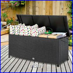 Rattan Storage Box Outdoor Plastic Garden Chest Bench Patio Waterproof Container