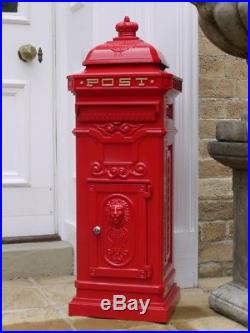 Red Aluminium Post Box Large Lockable Outdoor Storage Pillar Letter Mailbox New