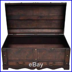 Retro Wooden Treasure Chest Large Brown Vintage Storage Box Trunk Coffee Table