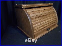 Roll Top Bread Box Bin Solid Oak Wooden Amish Large Storage Handcrafted Provinc