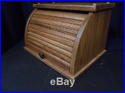 Roll Top Bread Box Bin Solid Oak Wooden Amish Large Storage Handcrafted Provinc