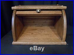 Roll Top Bread Box Bin Solid Oak Wooden Amish Large Storage Handcrafted Provinc