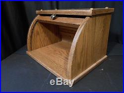 Roll Top Bread Box Bin Solid Oak Wooden Amish Large Storage Handcrafted Provinc