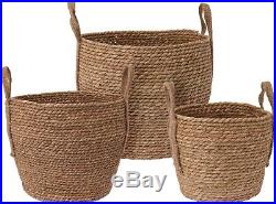 Round Woven Small Medium Large Storage Basket with Handles Hamper Box Container