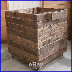Rustic Solid Wood Recycled Pallet Storage Container Crate Toy Box on Wheels