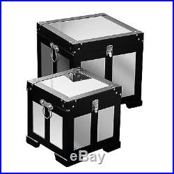 Set Of 2 Wood Mirrored Storage Trunks Large Luggage Blanket Toy Box Chests New