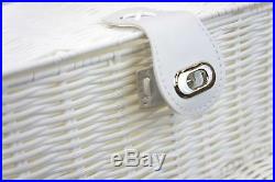 Set Of 3 White Resin Woven Storage Basket Box With Lid & Lock, Wicker Rattan Look