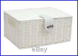 Set Of 3 White Resin Woven Storage Basket Box With Lid & Lock, Wicker Rattan Look