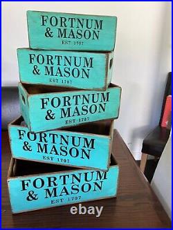 Set Of 5 Vintage Style Waxed Wooden Boxes Fortnum & Mason