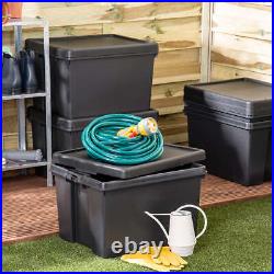 Set of 10Heavy Duty Black Storage Box Lid Recycled Plastic 24L/36L/45L/62L/92L