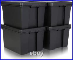 Set of 10 45L Black Storage Box With Lid Heavy Duty Recycled Plastic Stackable