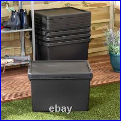 Set of 10 45L Black Storage Box With Lid Heavy Duty Recycled Plastic Stackable