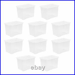 Set of 10 Large 80 Litres Stackable Storage Box Lids Clear Plastic UK Made