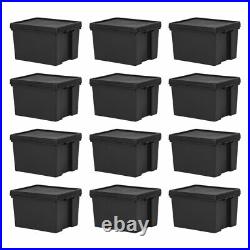 Set of 1224L/36L/45L/62L/92L Heavy Duty Black Storage Box Lid Recycled Plastic