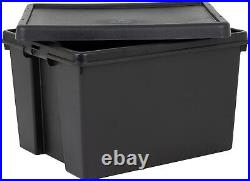 Set of 1224L/36L/45L/62L/92L Heavy Duty Black Storage Box Lid Recycled Plastic