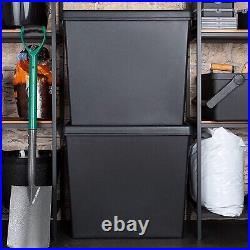 (Set of 12) 92L Black Storage Boxes with Lid Extra Large Box Wholesale Bulk Buy