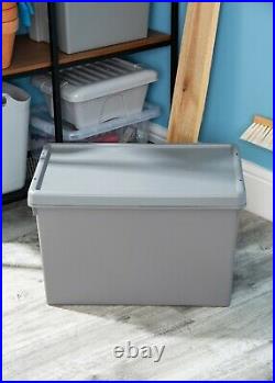 (Set of 18) 62L Heavy Duty Storage Boxes with Lids Plastic Commercial Container