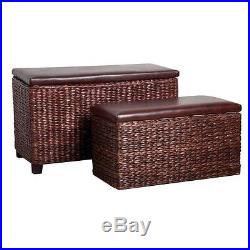 Set of 2 Cattai Leaf/Leather Effect Ottoman Storage for Bedrooms````````````````