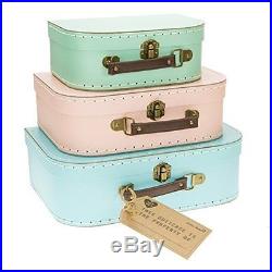 Set of 3 Pastel Coloured Blue Green Pink Retro Suitcases Storage Boxes Sass & B