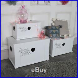 Set of 3 pretty white heart trunks box chest large medium small bedroom storage
