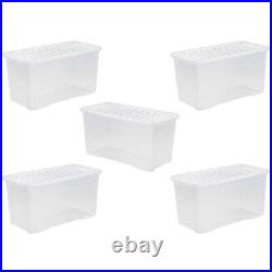 Set of 5Clear Plastic Storage Box with Lids Stackable Nestable Containers Home