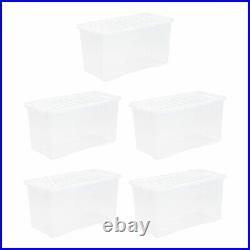 (Set of 5) 110L Clear Plastic Storage Box Lid Extra Large Organizing Container