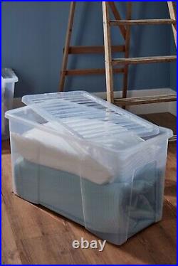 (Set of 5) 110L Clear Plastic Storage Box Lid Extra Large Organizing Container