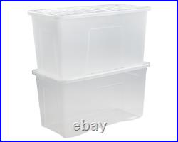 (Set of 5) 110L Clear Plastic Storage Box Lid Extra Large Organizing Container