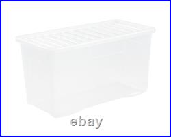 (Set of 5) 110L Clear Plastic Storage Box Lid Extra Large Organizing Container