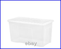 (Set of 5) 110L Clear Plastic Storage Box Lid Extra Large Organizing Container