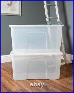 (Set of 5) 110L Clear Plastic Storage Box Lid Extra Large Organizing Container