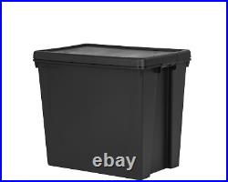 Set of 5 92L Black Storage Box With Lids Heavy Duty Recycled Plastic Stackable