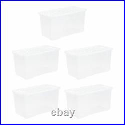 Set of 5 Clear Plastic Storage Box with Lid 4L to 110L Containers UK Made