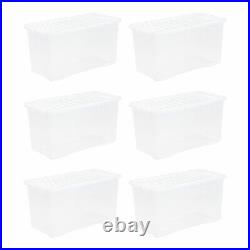 (Set of 6) 110L Clear Plastic Storage Box Lid Extra Large Organizing Container