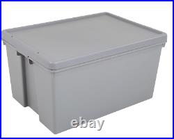 (Set of 6) 62L Heavy Duty Storage Boxes with Lids Plastic Commercial Containers